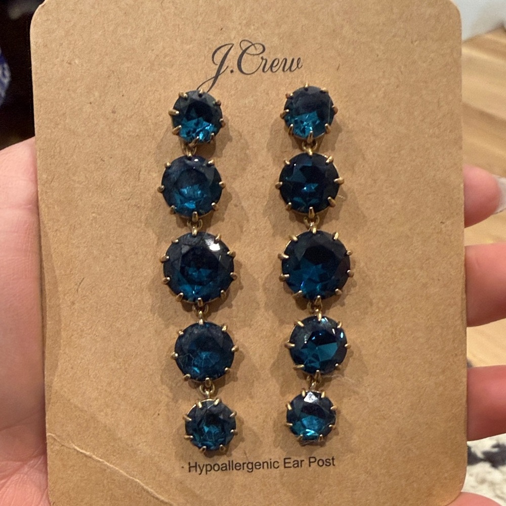 J. Crew Deep Teal Crystal Linear Drop Earrings